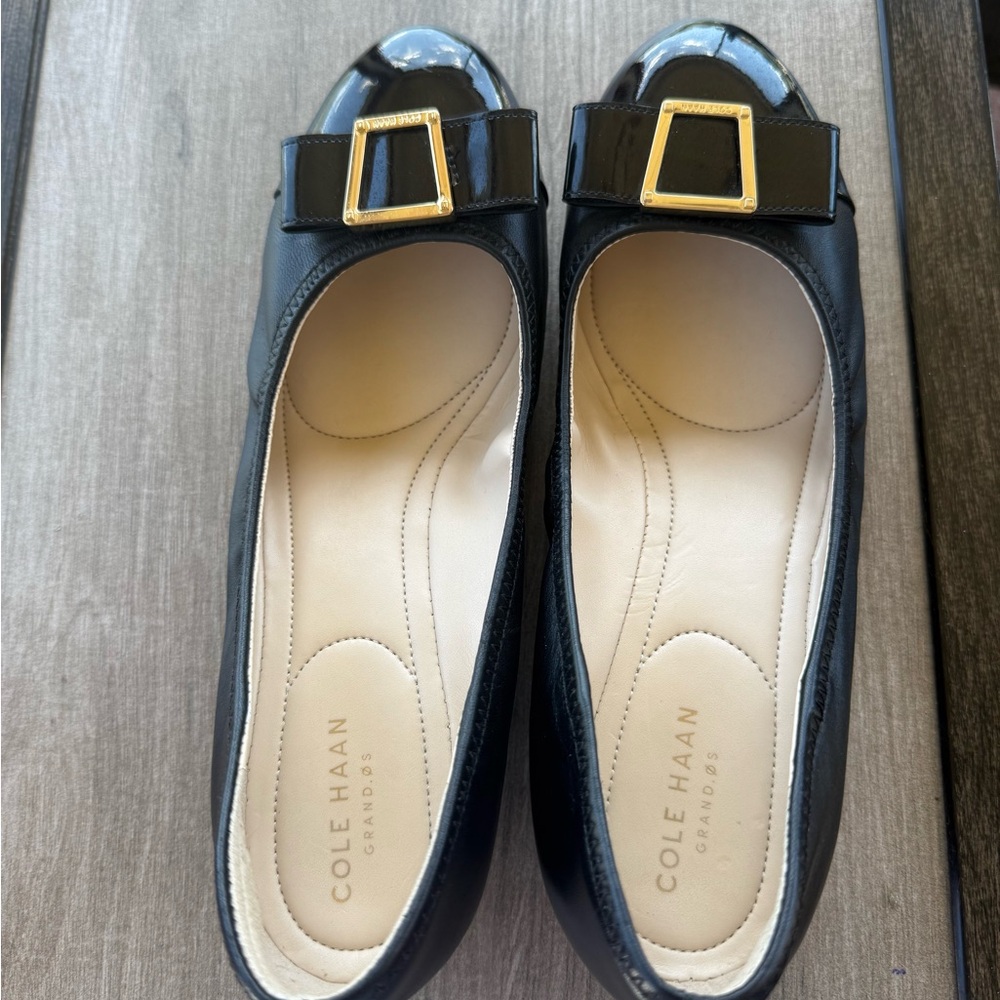 Cole Haan Grand OS Emory Bow Wedge Black Leather Size 8.5